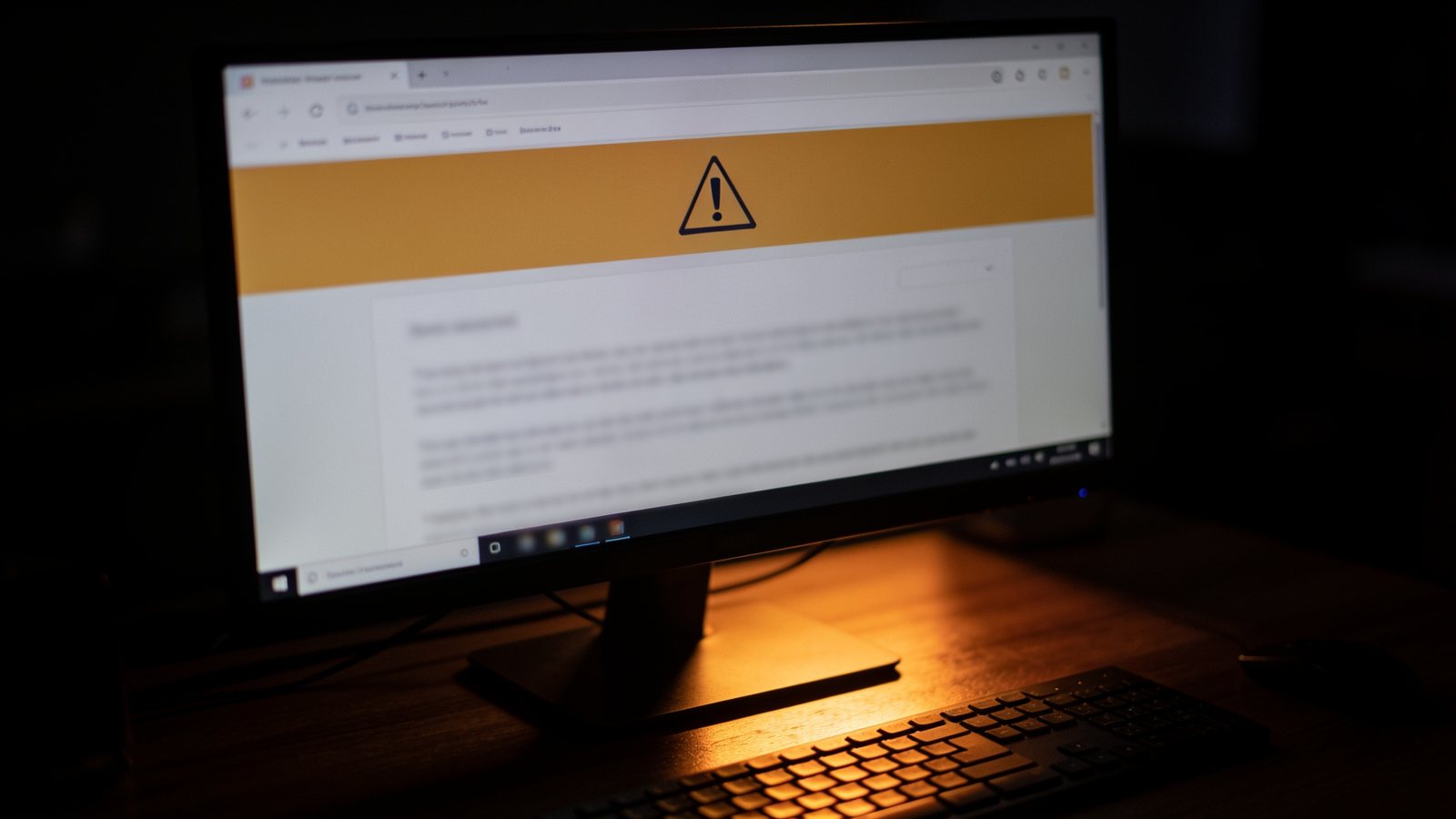 Bildschirm mit geöffneter E-Mail und einem breiten gelben Warnhinweis darüber